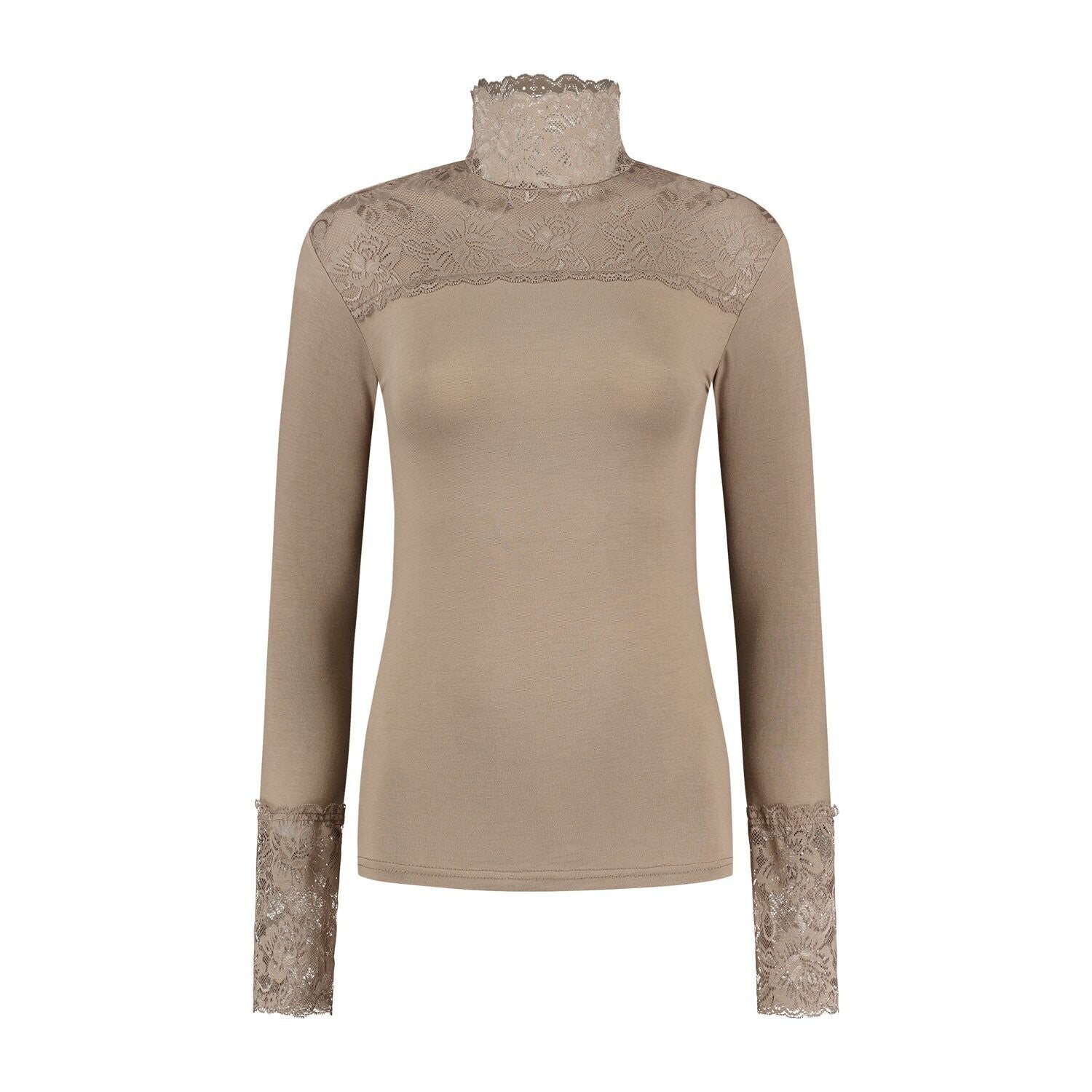 HANNAH - Long sleeve undertop with turtleneck & floral lace details